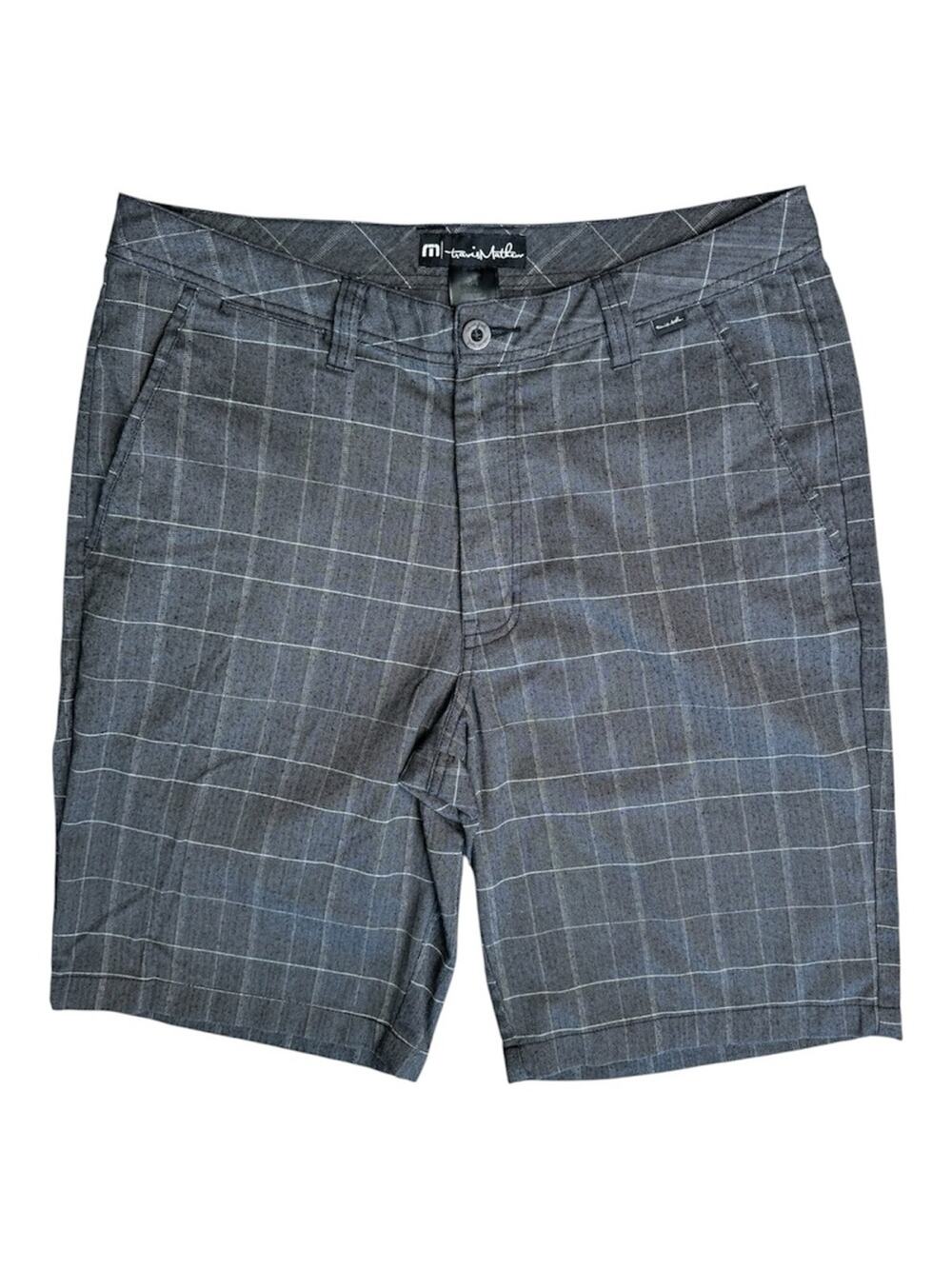 TRAVIS MATHEW Men's Gray Plaid Flat Front Shorts